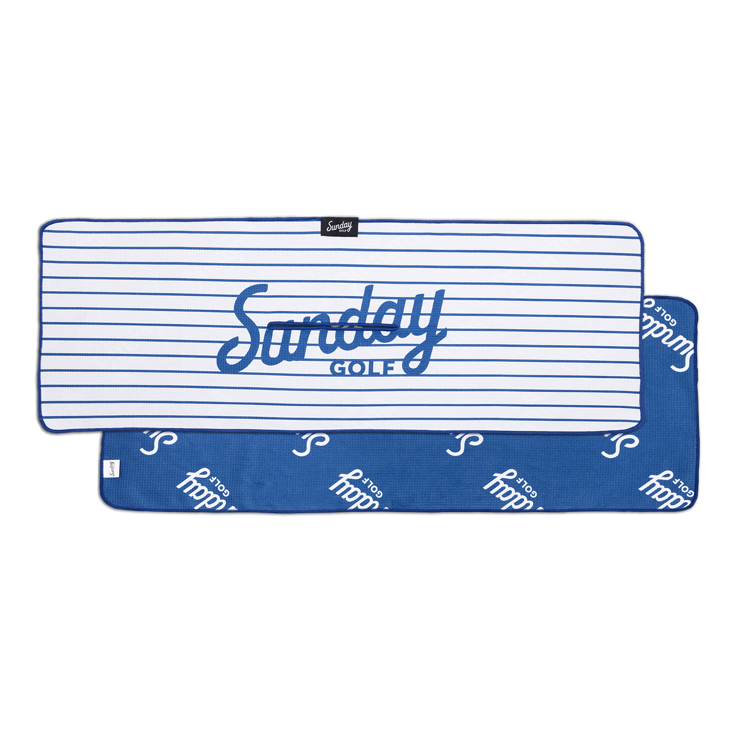 blue and white pinstripe golf towel by sunday golf