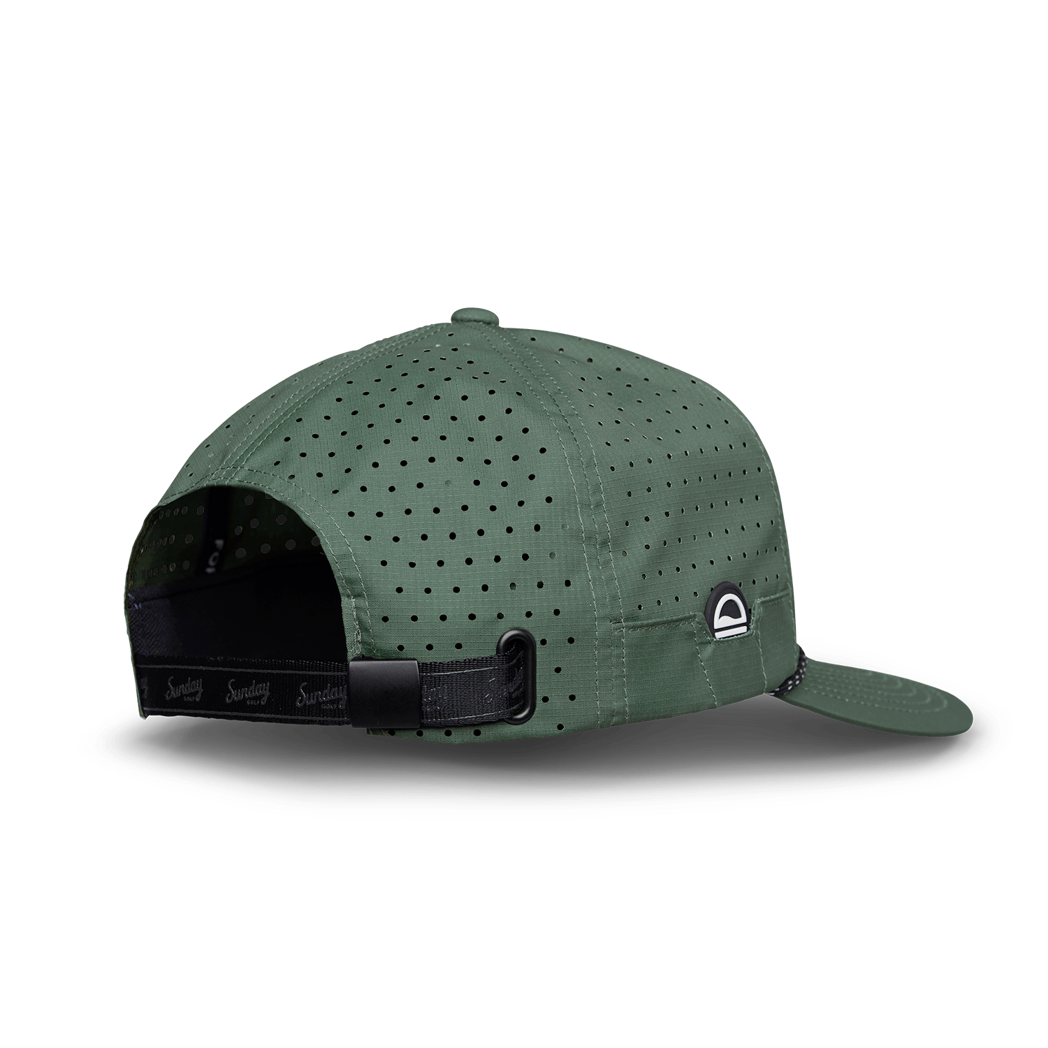perforated design and adjustable strap on the porter lite sunday golf hat in olive