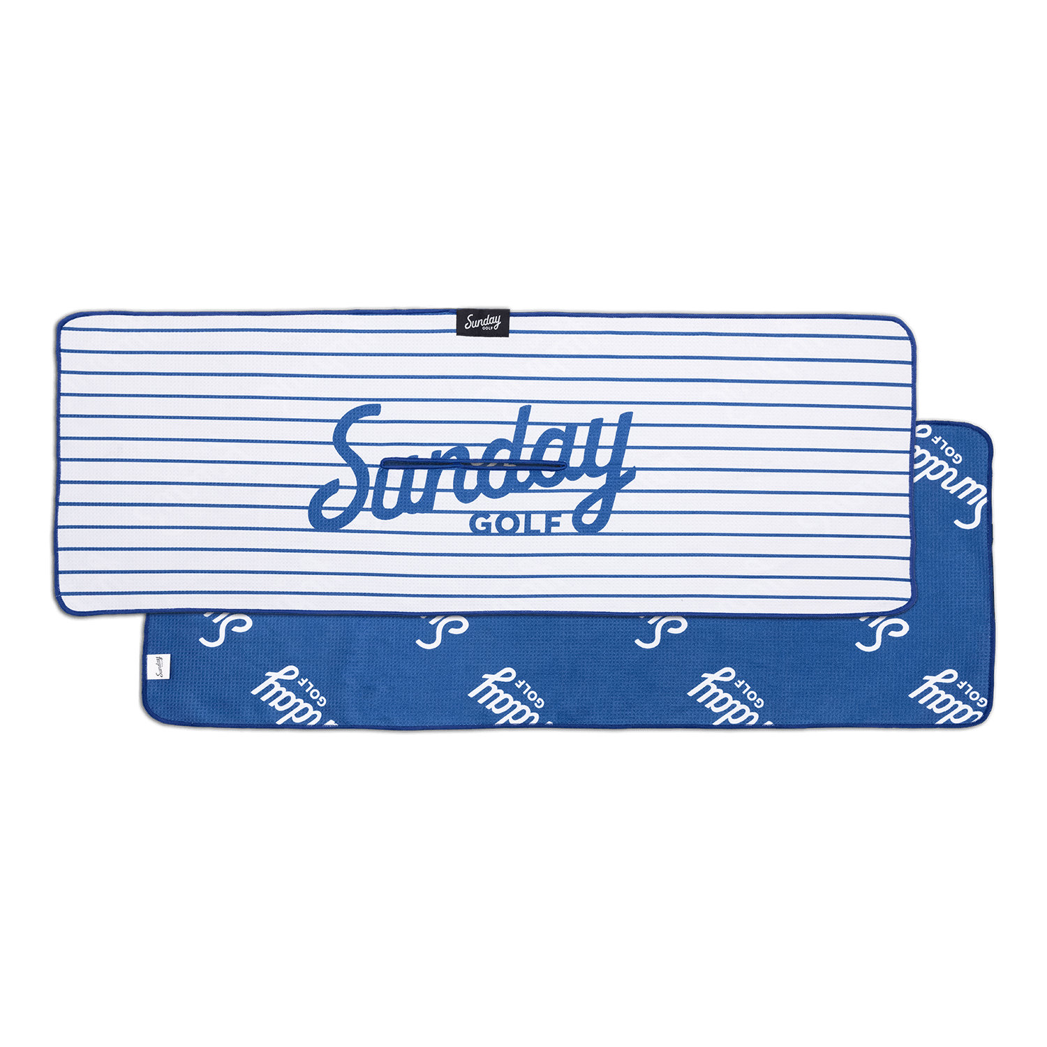 blue and white pinstripe golf towel by sunday golf 