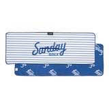 blue and white pinstripe golf towel by sunday golf 