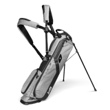 heather gray El Camino golf bag by Sunday Golf showing double cross strap and extended legs