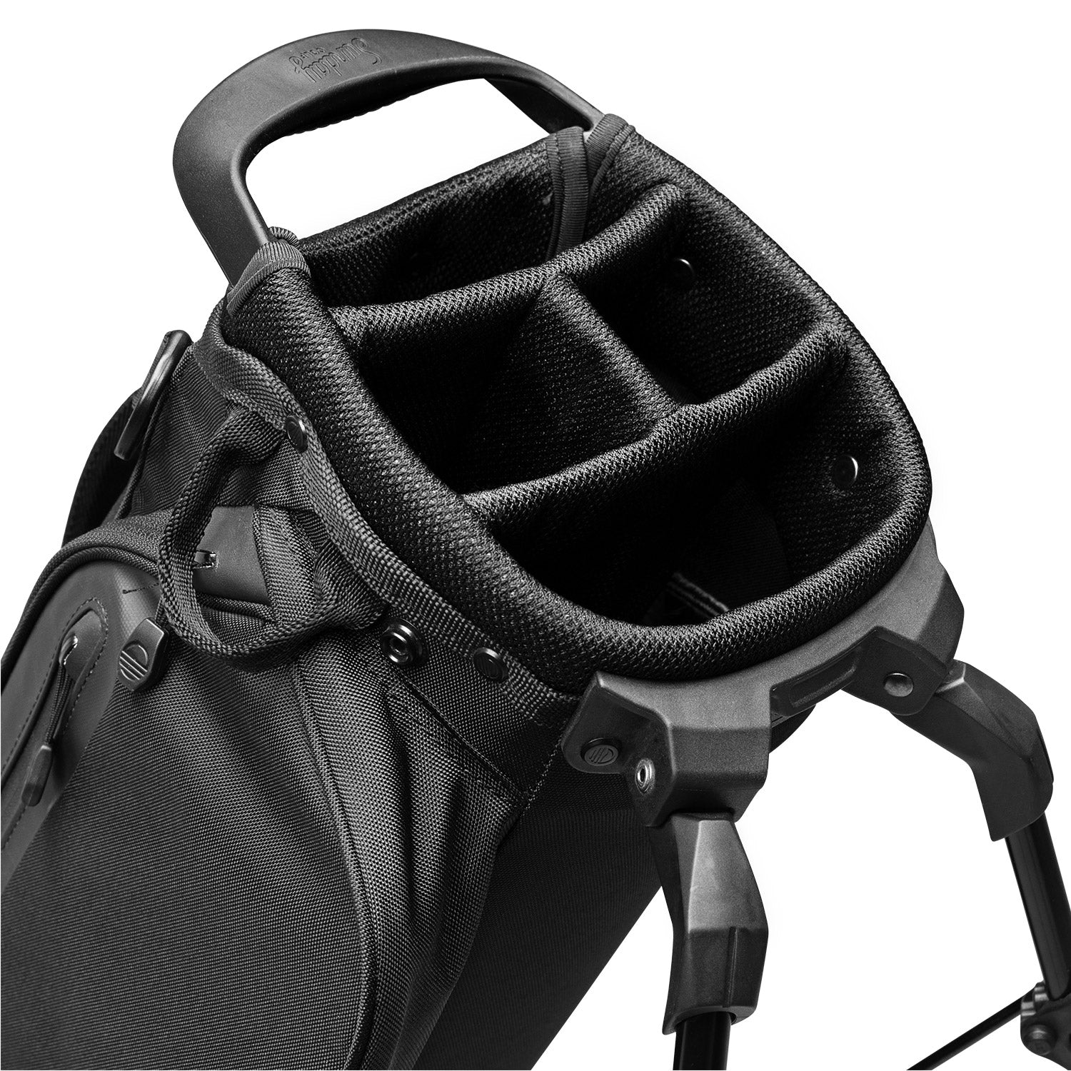 4 way divider on the matte black El Camino golf bag by Sunday Golf