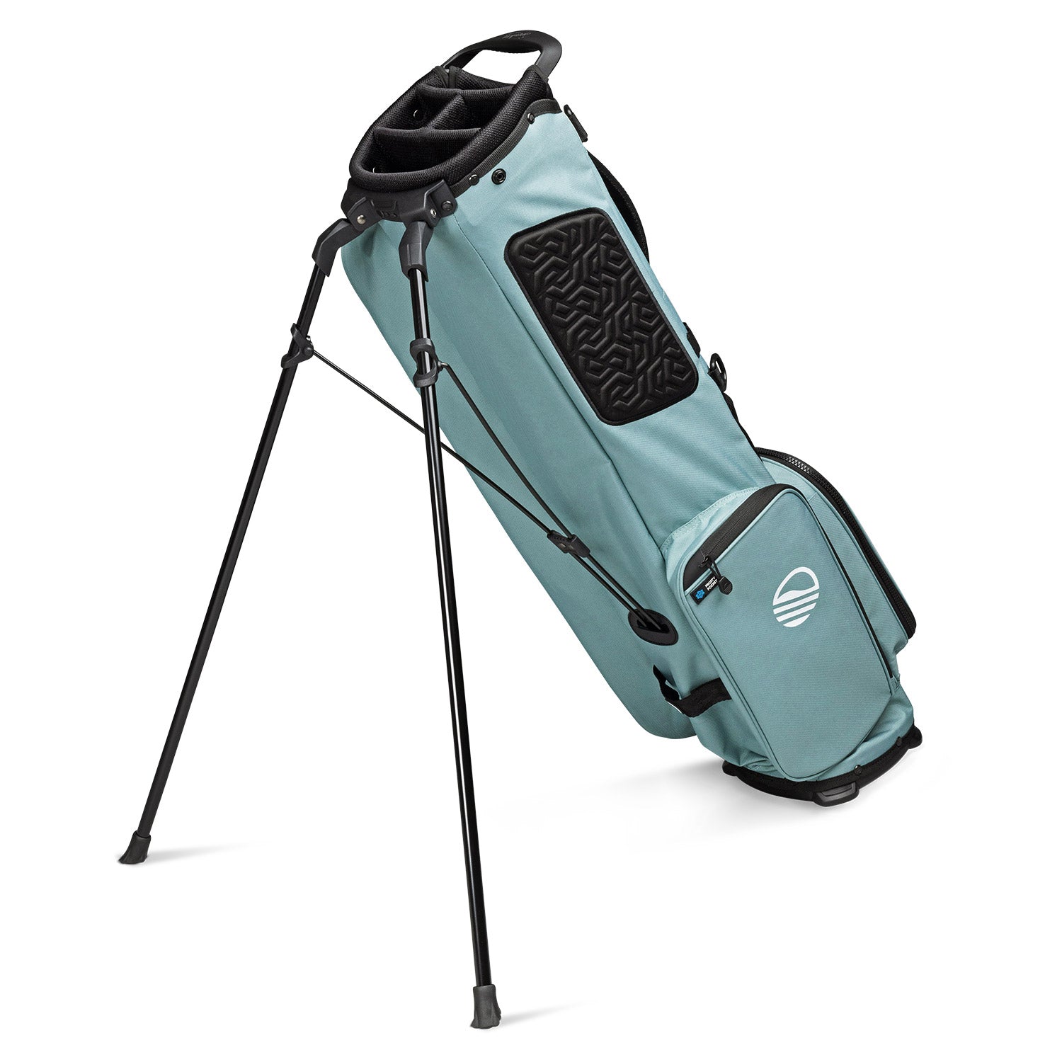seafoam green El Camino golf bag by Sunday Golf showing club legs and 4 way top divider