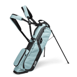 Seafoam El Camino golf Bag by Sunday Golf showing double cross carrying strap and stand legs