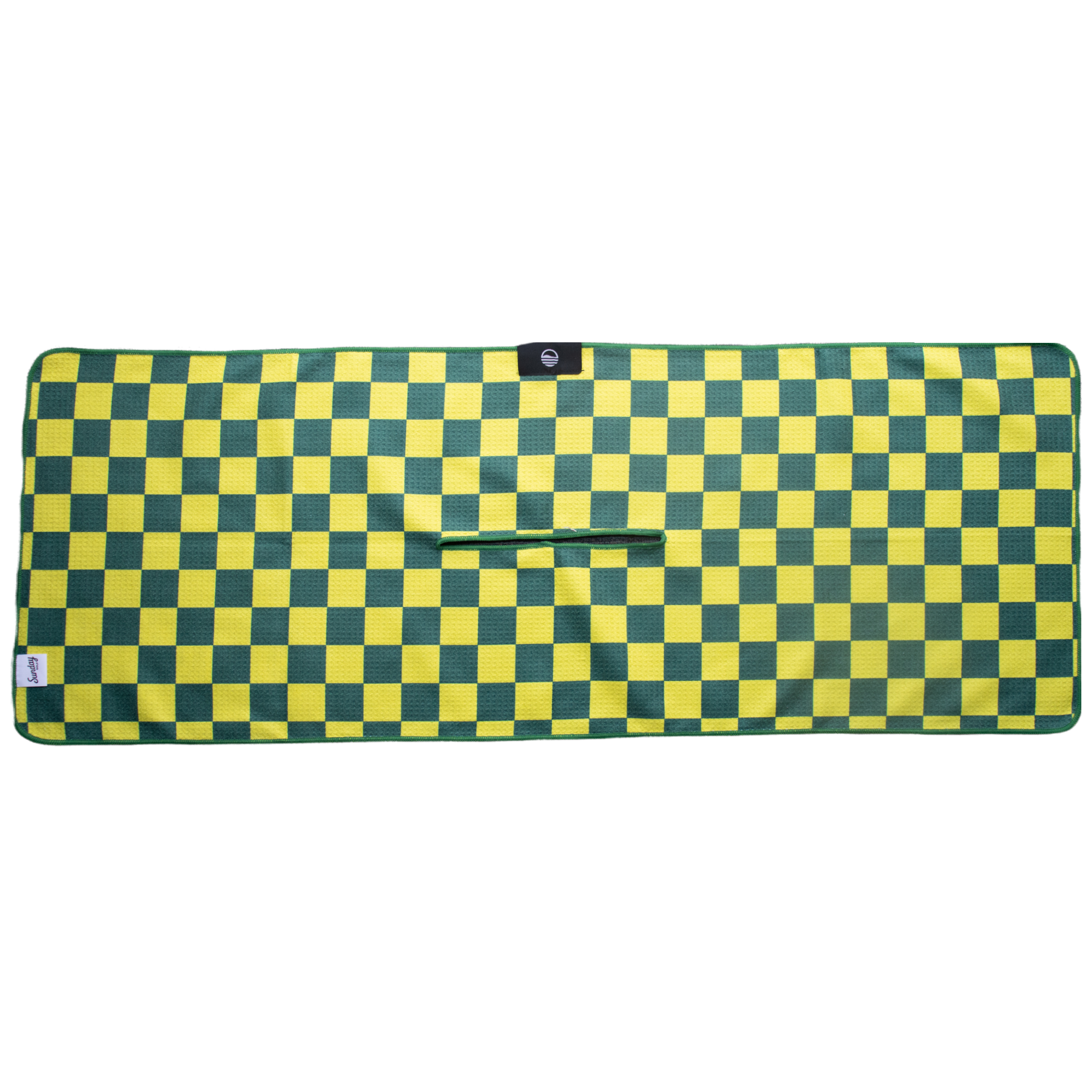green and yellow checkered golf towel