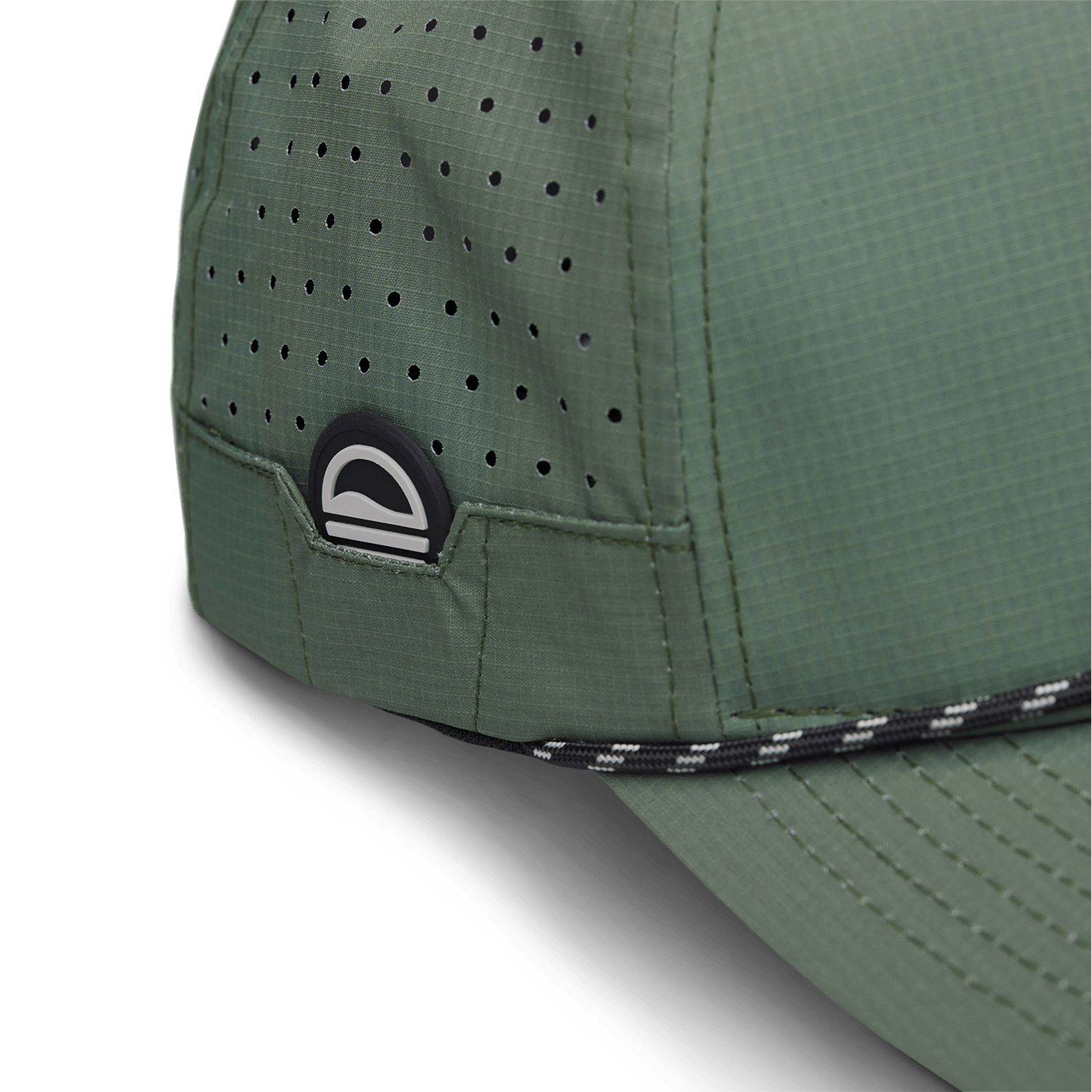 built in ball mark and holder on the porter lite sunday golf hat in olive green