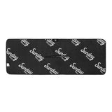 black towel with white Sunday Golf logo back of greatest swing towel by Sunday Golf