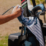 pinstripe golf towel on bag